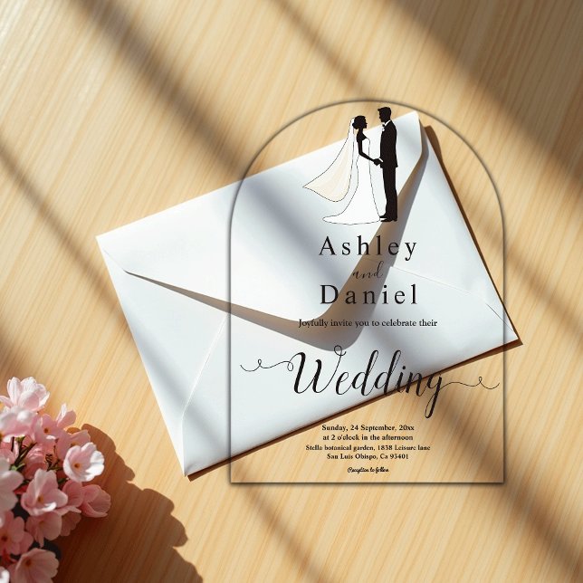 Delicate Simple Black And White Romantic Wedding Acrylic Invitations (Creator Uploaded)