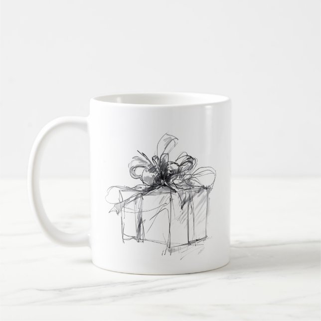 Delicate Sketch of Wrapped Christmas Present Coffee Mug (Left)
