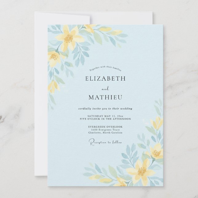 Delicate Sky Yellow Wildflower Wedding Invitation (Front)