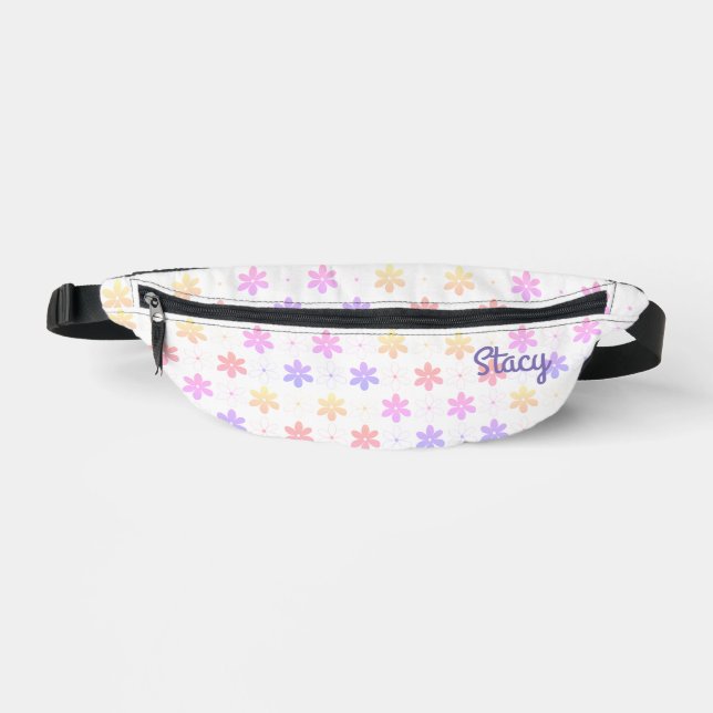 DELICATE SMALL FLOWERS FLORAL PATTERN LILAC NAME BUM BAGS (Front)