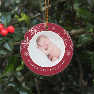Delicate Snow Baby's First Christmas Photo Ceramic Ornament