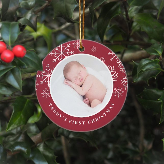 Delicate Snow | Baby's First Christmas Photo Ceramic Ornament (Creator Uploaded)