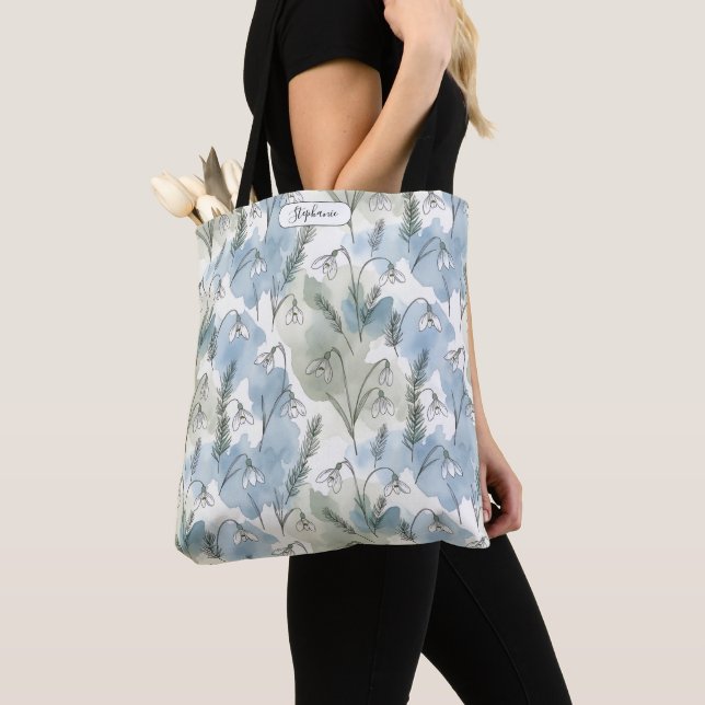 Delicate Snowdrop Sage Green Everyday Custom Tote Bag (Close Up)