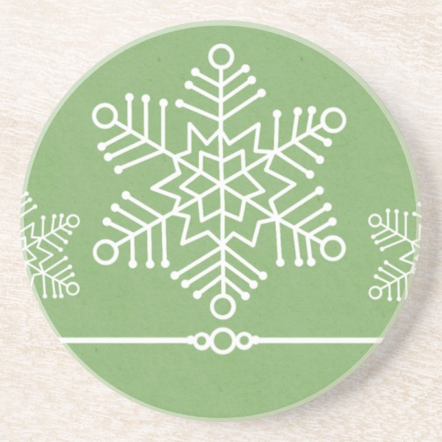 Delicate Snowflakes Holiday Coaster, Sage Green Coaster (Front)