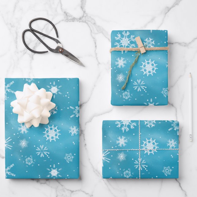 Delicate Snowflakes Pattern Wrapping Paper Sheet (Front)