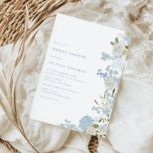 Delicate Soft Blue Floral Bridal Shower Invitation