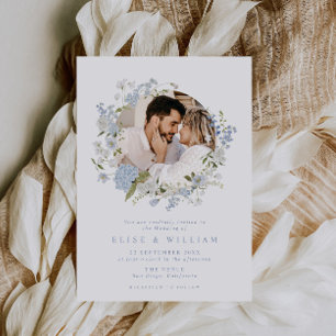 Delicate Soft Blue Floral Wreath Wedding Invitation