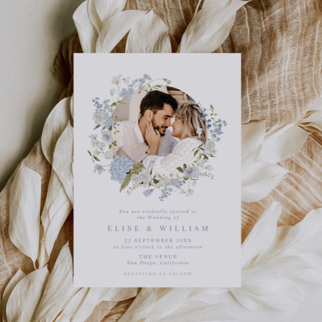 Delicate Soft Blue Floral Wreath Wedding Invitation (Creator Uploaded)