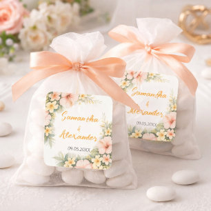 Delicate Soft Floral Romantic Blush Hibiscus  Square Sticker