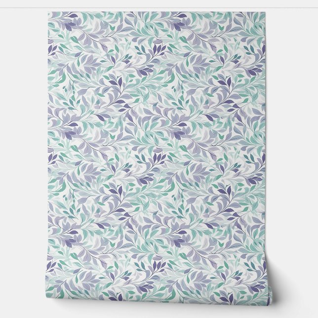 Delicate Soft pastel purple and sage green leaves Wallpaper (Unrolling)