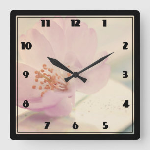 Delicate Soft Pink Cherry Blossom Flower Square Wall Clock
