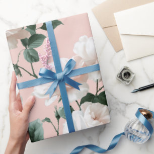 Delicate Soft Pink Rose White Floral Pattern Wrapping Paper