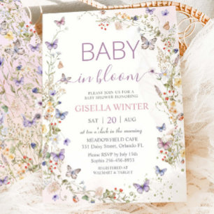Delicate Soft Wildflower Butterflies Baby in Bloom Invitation
