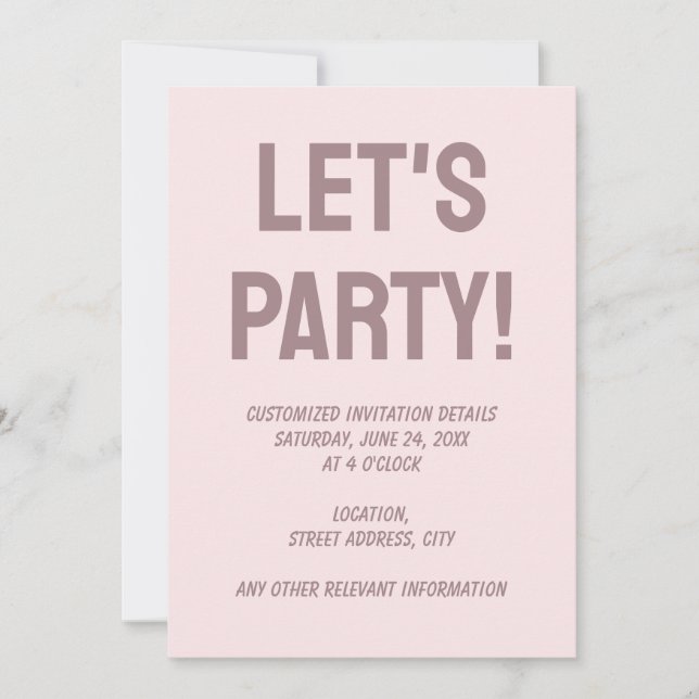 Delicate solid colour plain blushing pink invitation (Front)