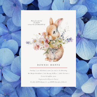 Delicate Spring Baby Bunny Floral Bouquet Invitation