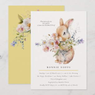 Delicate Spring Baby Bunny Floral Bouquet Invitation