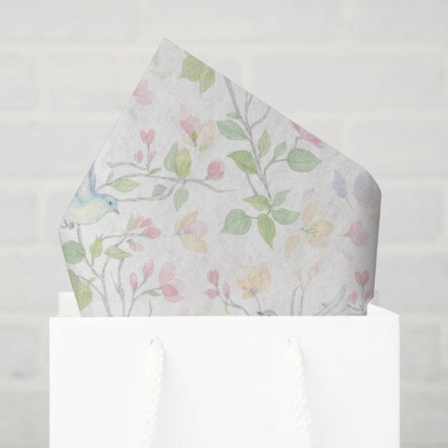 Delicate Spring Bird Custom - Floral Wrapping Tissue Paper (Gift Bag)