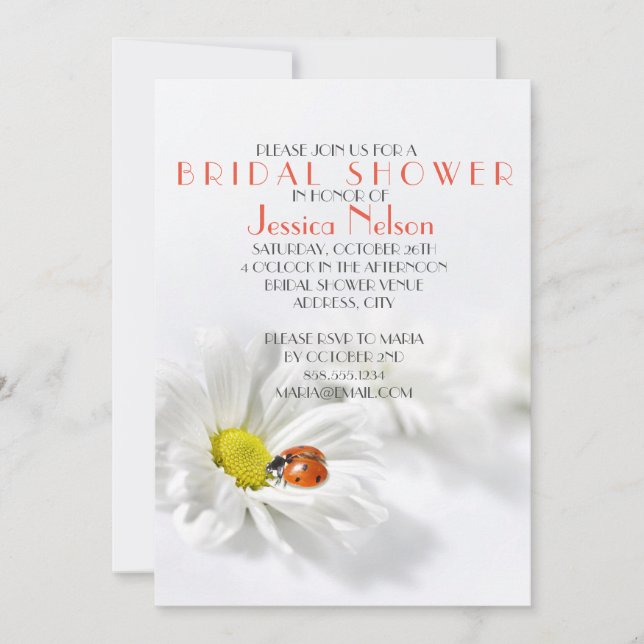 Delicate Spring Daisy Ladybug Bridal Shower Invitation (Front)