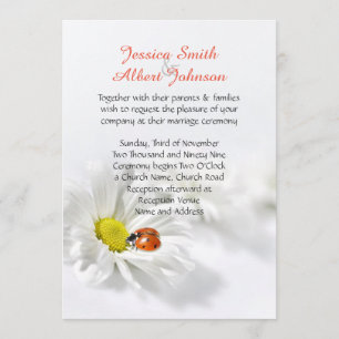 Delicate Spring Daisy Ladybug Wedding Invitation