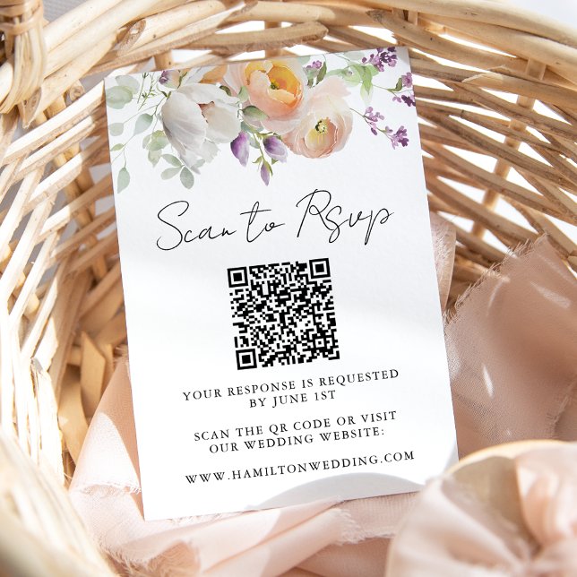 Delicate Spring Floral Wedding QR Code RSVP Card (Creator Uploaded)
