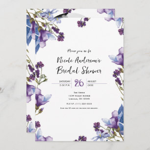 Delicate Spring Flowers Purple Bridal Shower Invitation