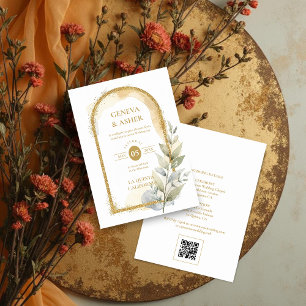 Delicate Spring Green & Beige Floral Arch Wedding Invitation