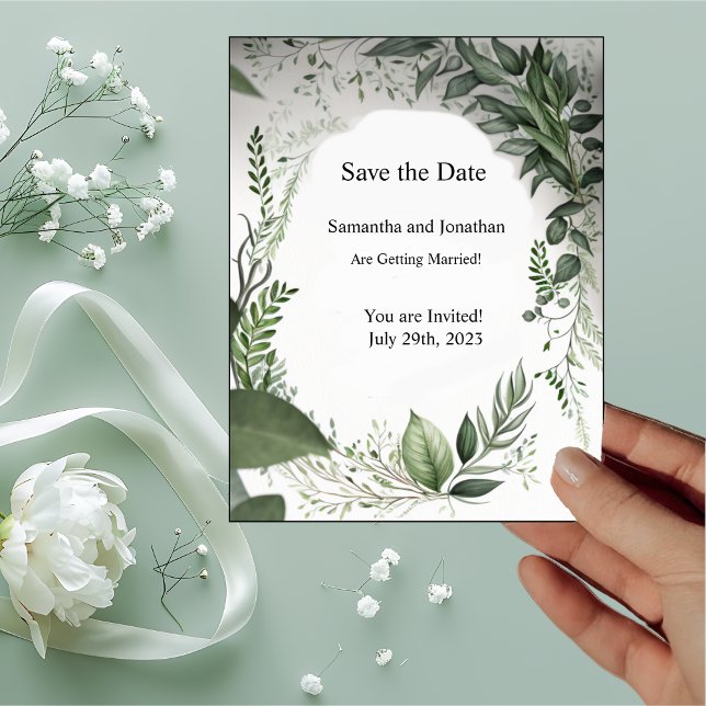 Delicate Spring Leaves Encircling Save the Date Invitation (Creator Uploaded)