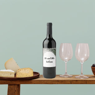 Delicate Spring Leaves Wedding Wine Label