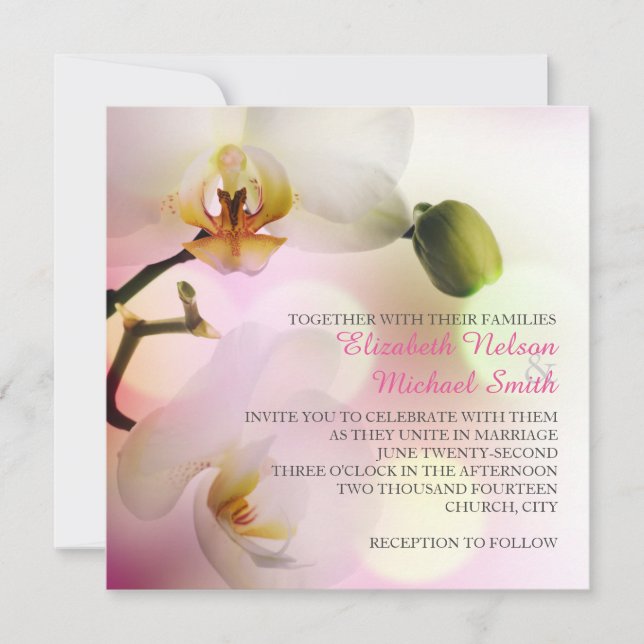 Delicate Spring Orchids Wedding Invitation (Front)