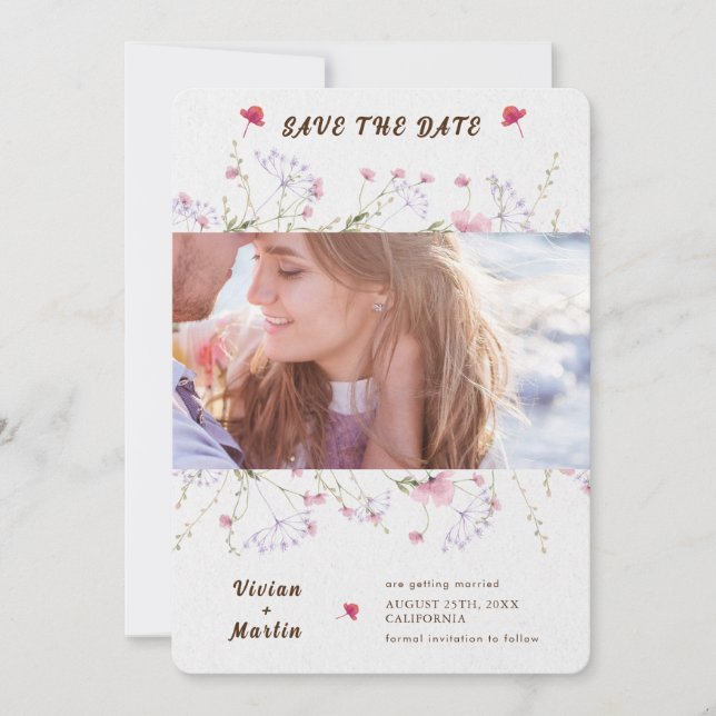 Delicate Spring Wildflower Wedding Save The Date Invitation (Front)