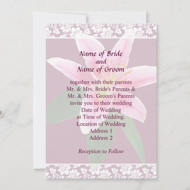 Delicate Stargazer Lily Wedding Invitation Set (Front)