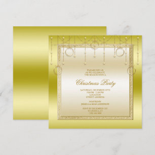 Delicate Stars & Rings Gold Christmas Party Invitation