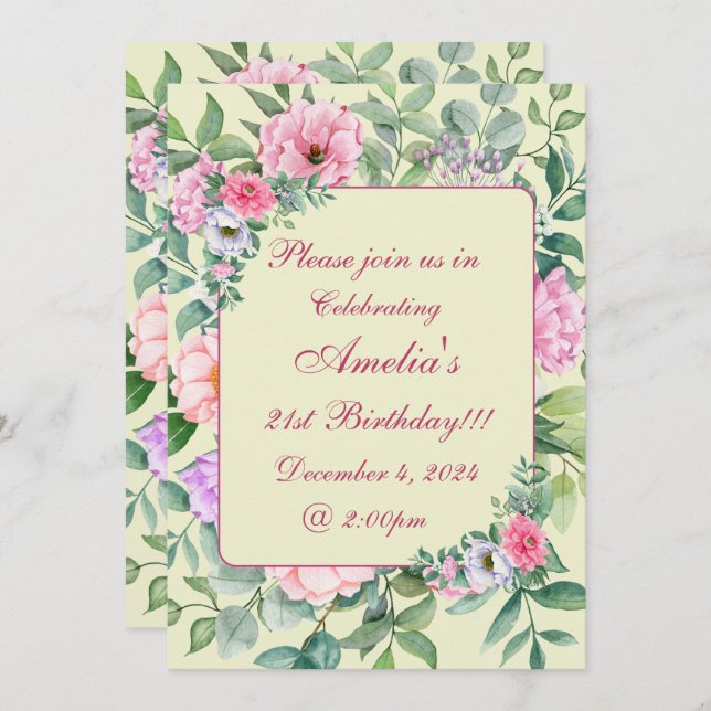 Delicate Summer Garden Party Floral Birthday Invitation (Front/Back)