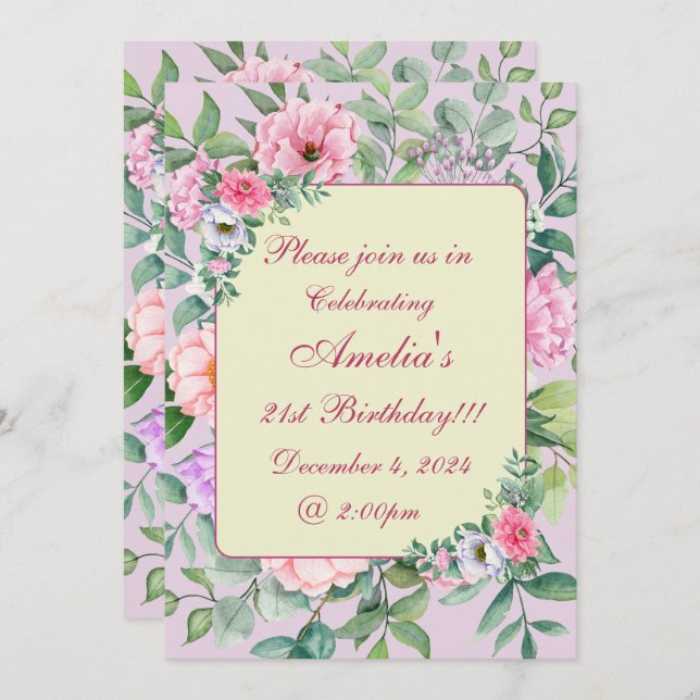 Delicate Summer Garden Party Floral Birthday Invitation (Front/Back)