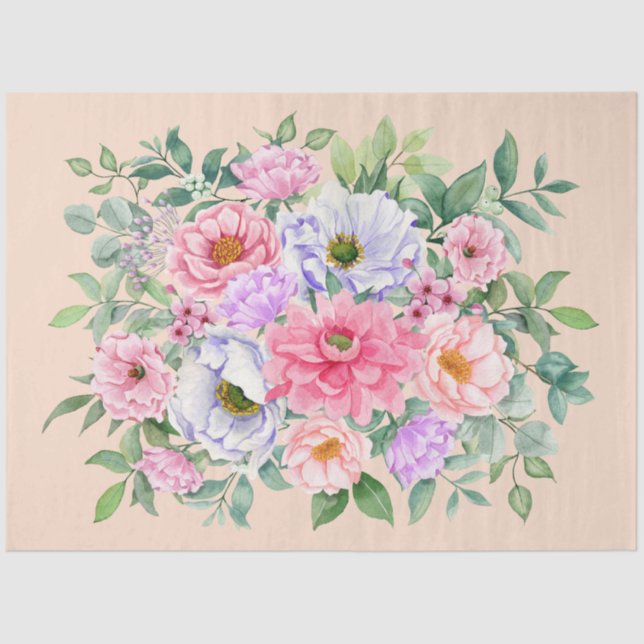 Delicate Summer Garden Party Flowers Decoupage Tissue Paper (Front)