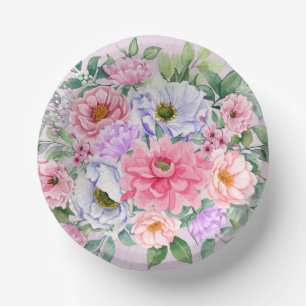 Delicate Summer Garden Party Flowers Paper Bowls Plate