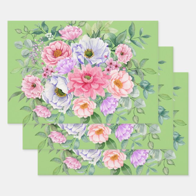 Delicate Summer Garden Party Flowers Wrapping Paper Sheet (Set)