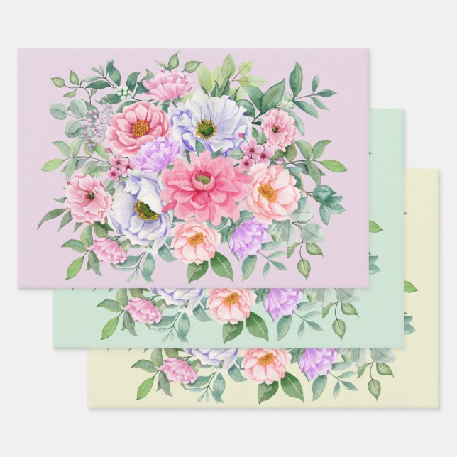 Delicate Summer Garden Party Flowers Wrapping Paper Sheet (Set)