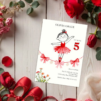 Delicate Sweet Red Ballet Girl Birthday LPM26 Invitation