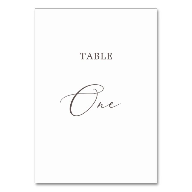 Delicate Taupe Calligraphy Table One Table Number (Front)