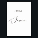 Delicate Taupe Calligraphy Table Seven Table Number<br><div class="desc">This delicate taupe calligraphy table seven table number is perfect for a modern wedding. The romantic minimalist design features lovely and elegant brown grey typography on a white background with a clean and simple look. The card prints on the front and back (double-sided). Other table numbers in the collection are...</div>