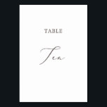 Delicate Taupe Calligraphy Table Ten Table Number<br><div class="desc">This delicate taupe calligraphy table ten table number is perfect for a modern wedding. The romantic minimalist design features lovely and elegant brown grey typography on a white background with a clean and simple look. The card prints on the front and back (double-sided). Other table numbers in the collection are...</div>