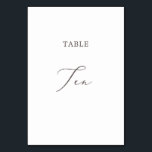 Delicate Taupe Calligraphy Table Ten Table Number<br><div class="desc">This delicate taupe calligraphy table ten table number is perfect for a modern wedding. The romantic minimalist design features lovely and elegant brown grey typography on a white background with a clean and simple look. The card prints on the front and back (double-sided). Other table numbers in the collection are...</div>