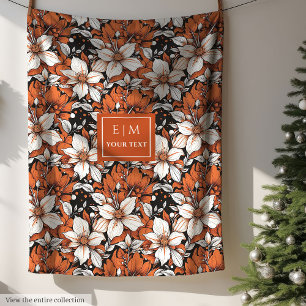 Delicate terracotta and white flowers custom  fleece blanket