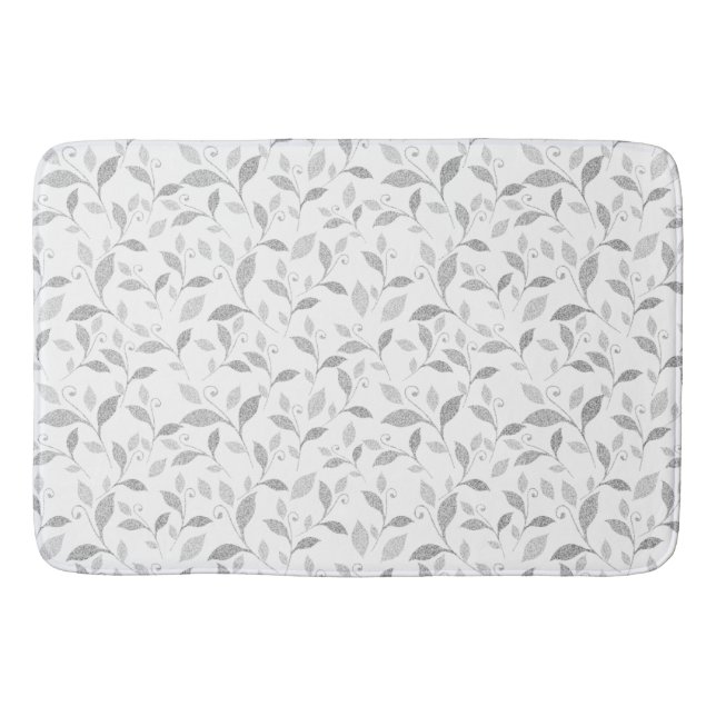 Delicate Textured Grey Floral Bath Mat (Front)