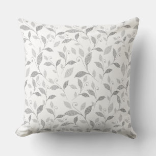Delicate Textured Grey Floral Throw Pillow