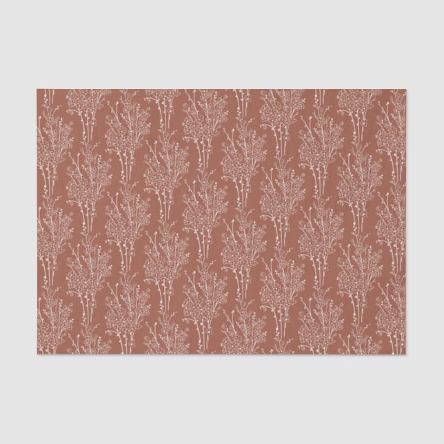 Delicate Tossed Floral Silhouette | Rusty Sienna Tissue Paper (Front)