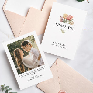Delicate Tulip Watercolor Photo Message Wedding Thank You Card