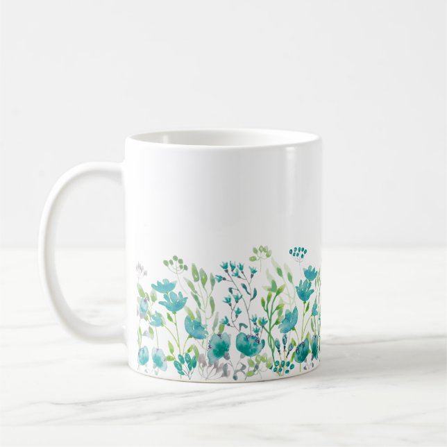 Delicate turquoise floral border coffee mug (Left)