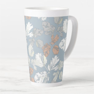 Delicate twigs with leaves on blue. latte mug